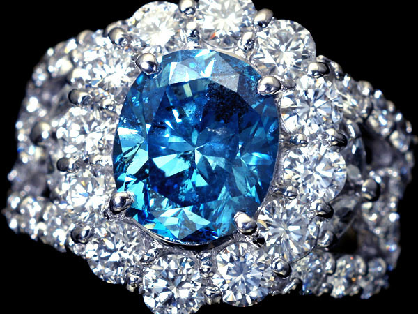 1円～【ジュエリー極】超極上品 超特大ブルーダイヤモンド3.122ct＆極上クリアダイヤ2.83ct 極上超高級Pt900リング h4798mmm【送料無料】_画像1