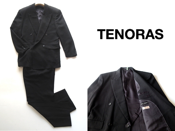 希少 MEN'S TENORAS ティノラス ウールヘリンボーン ダブルテーラードジャケット タックパンツ/スラックス スーツセットアップ M ブラック_画像1