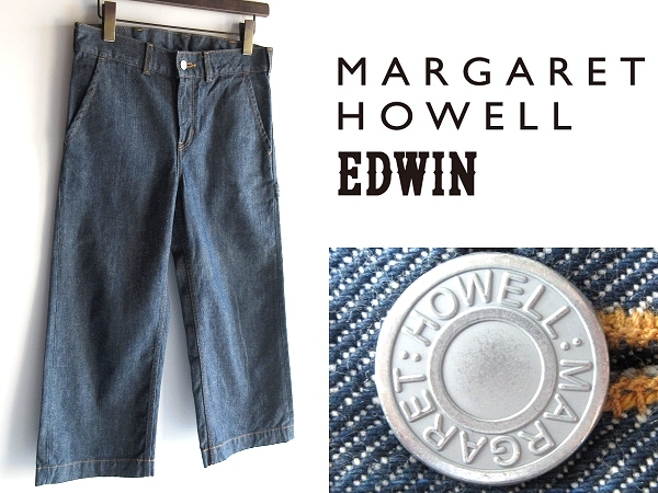 美品 MARGARET HOWELL EDWIN マーガレットハウエル別注 エドウィン 耳付 セルビッジ ハンマーループ ワークデニムパンツ 27/21 インディゴ_画像1