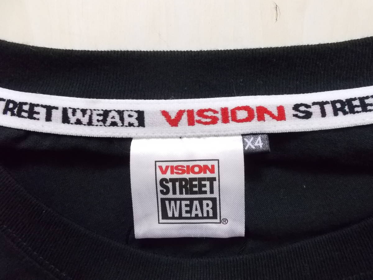 a742◆VISION STREET WEAR ロゴプリント ロングスリーブTシャツ◆新品 ヴィション 長袖Tシャツ X4サイズ ブラック色 オーバーサイズ4C_画像5