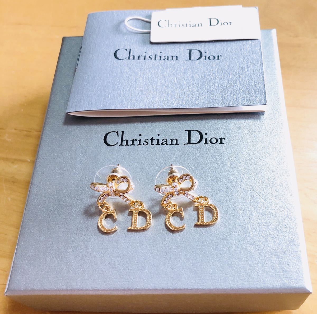 ChristianDior ボール ピアス ビジュー ストーン ロゴ-