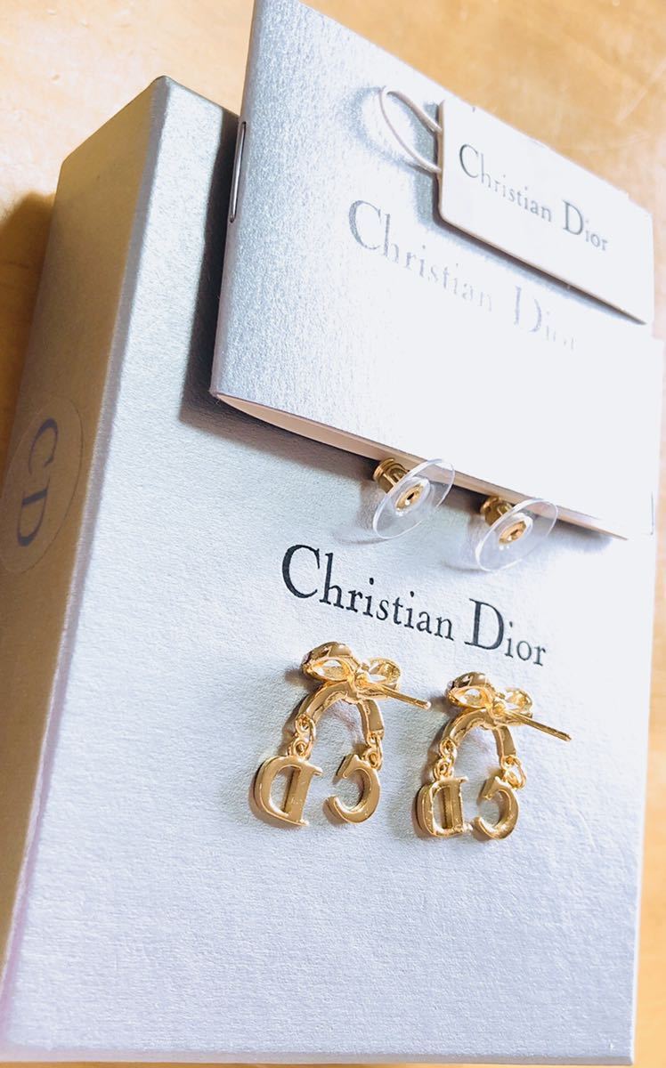 Dior ディオール リボン ストーン ロゴ ネックレス ピアス