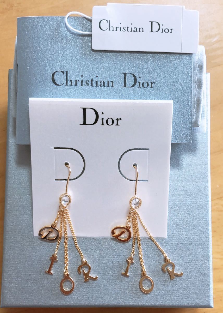 Christian Dior ディオール 揺れるピアス ゴールド ロゴマークストーン