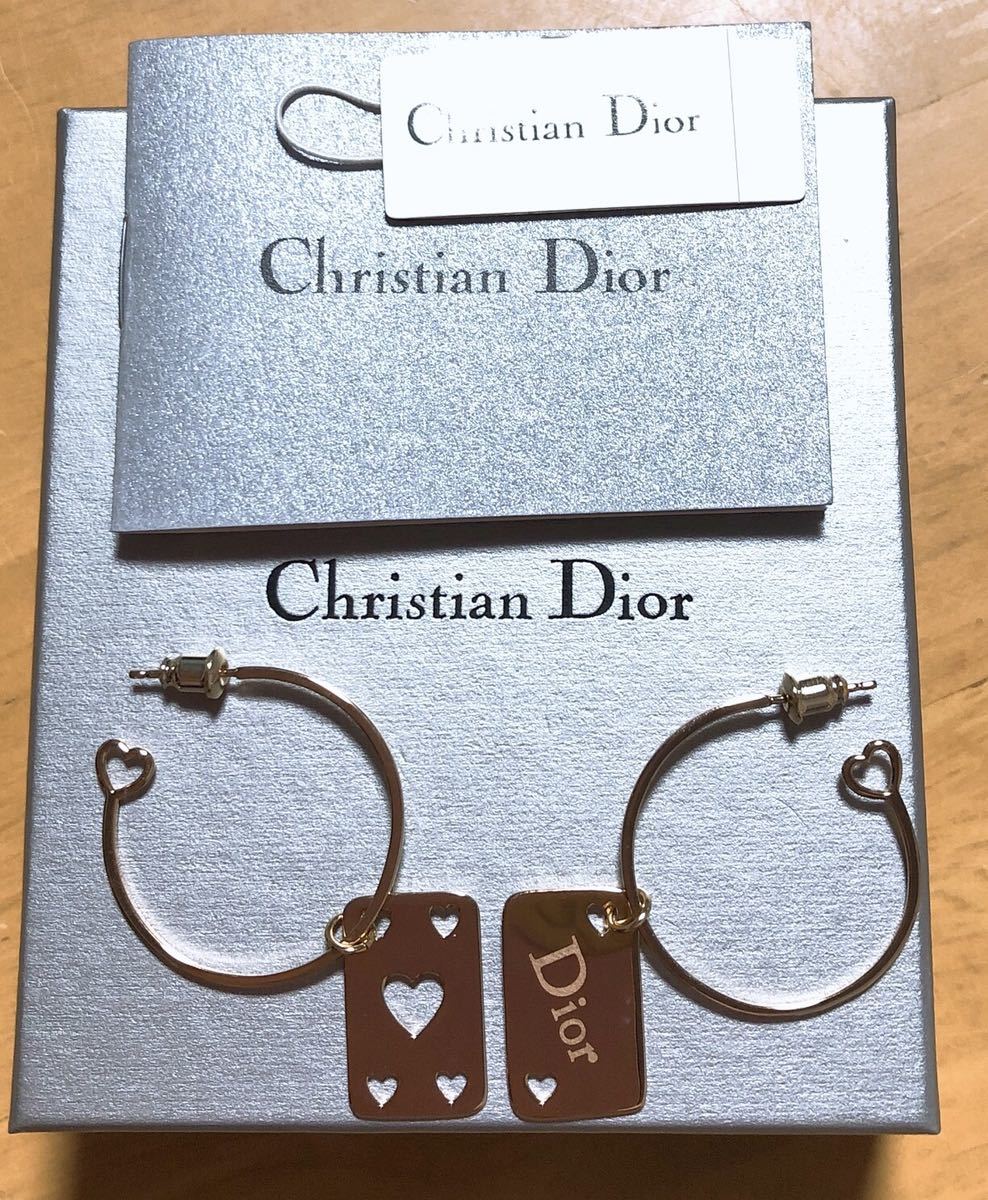 Christian Dior ディオール 揺れる フープピアス ゴールド ハート プレート_画像1