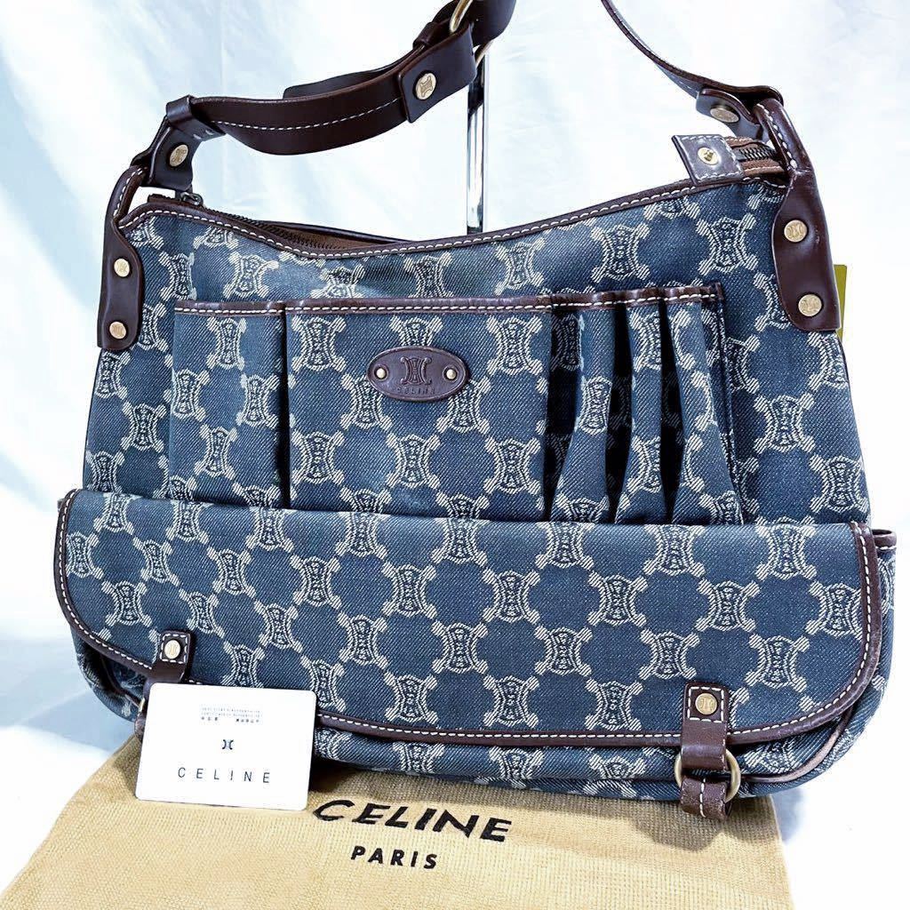 ■ 1円 スタート ■ 希少 美品 CELINE セリーヌ デニム パリマカダム トリオンフ マカダム トートバッグ ショルダーバッグ ブルー 青_画像4