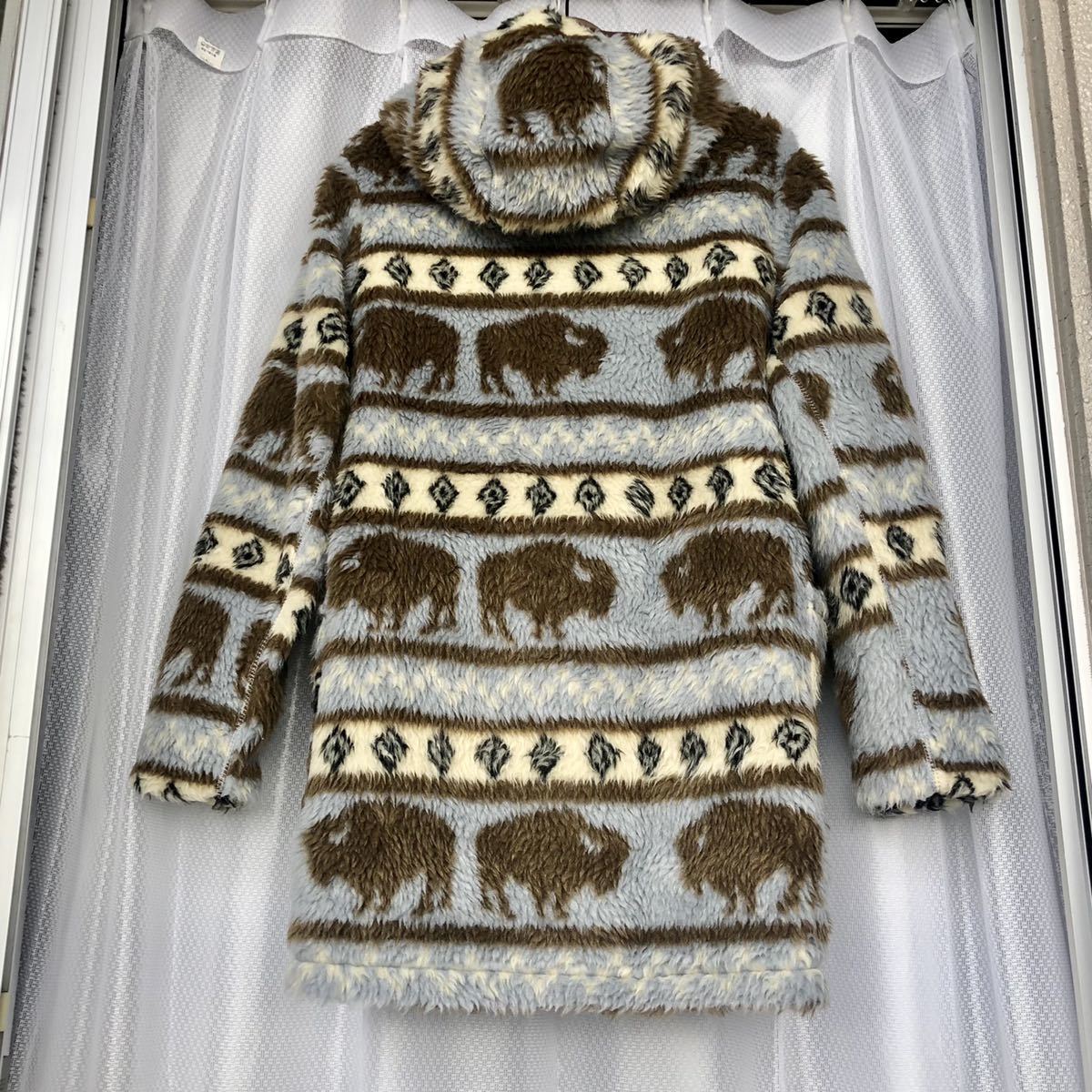 ボアフリース総柄★MANASTASH / Yeti Duffle Coat M★ほぼ新品 マナスタッシュ USA イエティ ダッフル コート/ファー フーデット トグル