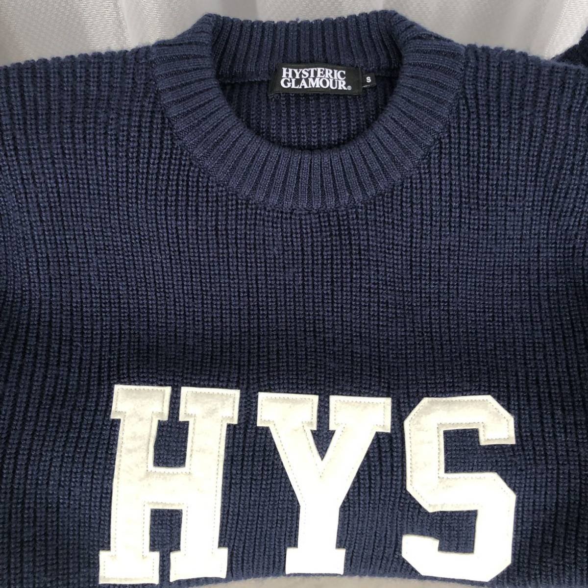 完売HYS★HYSTERIC GLAMOUR /ロゴワッペン付マルチカラー ニットセーター S★ネイビー グリーン/ヒステリックグラマー ウール  プルオーバー