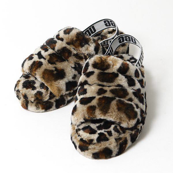 2019年 完売 貴重★UGG / FLUFF YEAH SLIDE LEOPARD 25cm★未使用新品/アグ サンダル レオパード 豹柄  ゆきぽよ愛用 シープスキン スリッパ