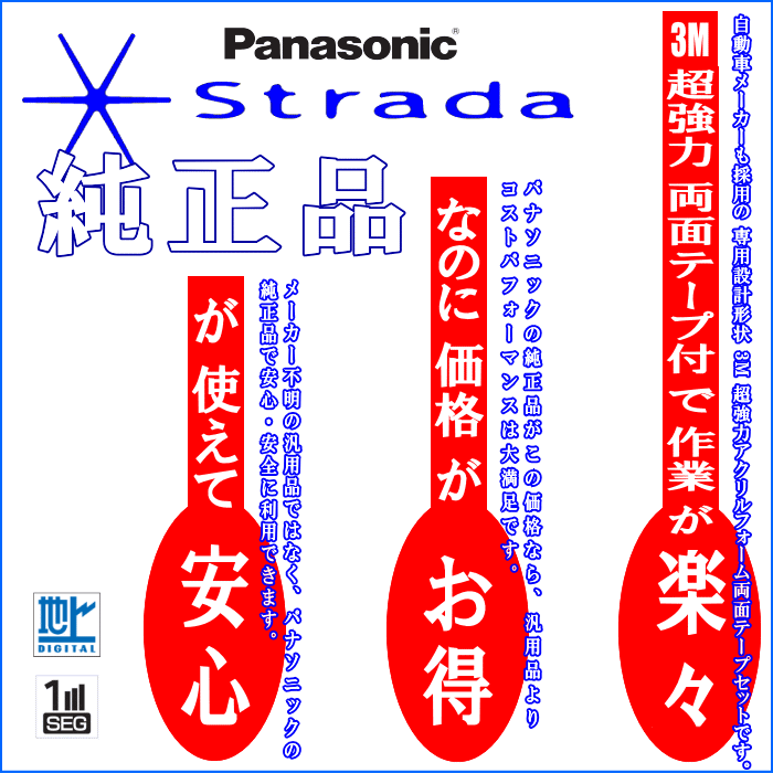 ケンウッド KENWOOD MDV-Z904W で使える パナソニック 純正 地デジ TV フィルム アンテナ ＆ 超強力3M両面テープ Set (512T_画像2