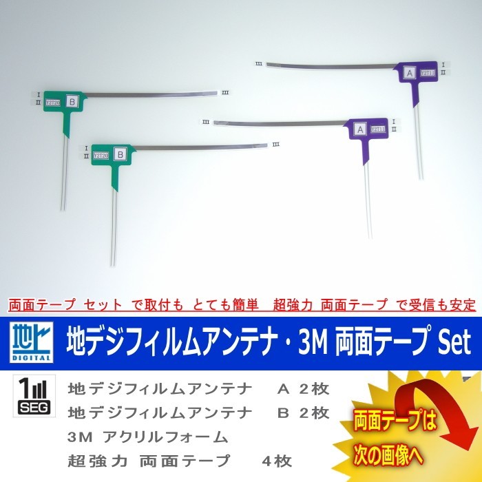 ミツビシ MITSUBISHI NR-MZ007 用 地デジ TV フィルム アンテナ 他社 純正＆ 取付簡単 超強力3M両面テープ Set (512T_画像1