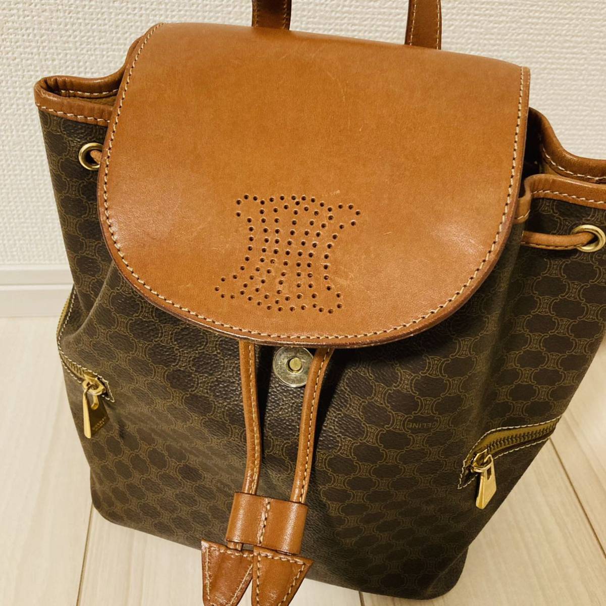 美品 CELINE セリーヌ マカダム柄 リュックサック ナップザック 美品 CELINE セリーヌ マカダム柄 リュックサック ナップザック