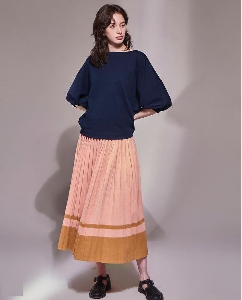  новый товар обычная цена 4.3 десять тысяч DEMYLEE вязаный юбка в складку коралл розовый temi Lee maxi 