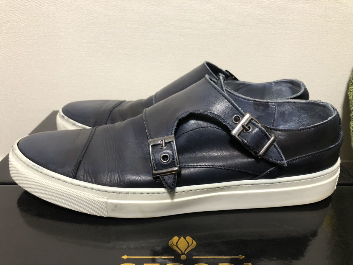 上品 本革 モンクストラップ ネイビー MADE IN ITALY - スニーカー 国外直営店 美品★ジミーチュウ 42 size モンクストラップ ITALLY製 メンズ革靴 ドレス/ビジネス