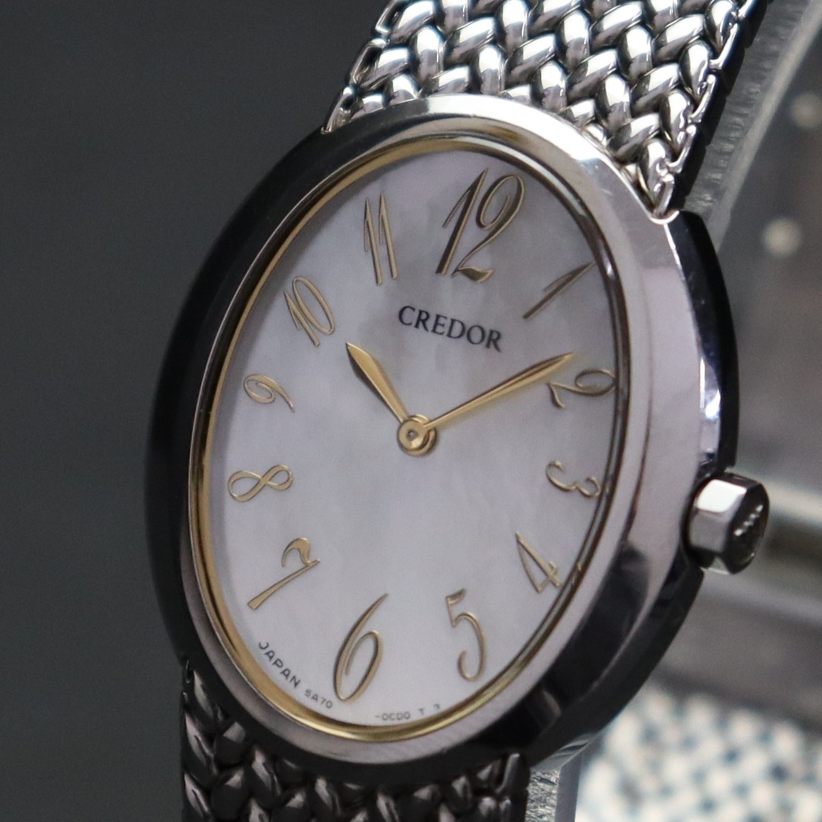 良品 電池新品 SEIKO CREDOR セイコー クレドール シグノ 5A70-0BB0 クォーツ ホワイトシェル文字盤 2針 純正ブレス  レディース腕時計