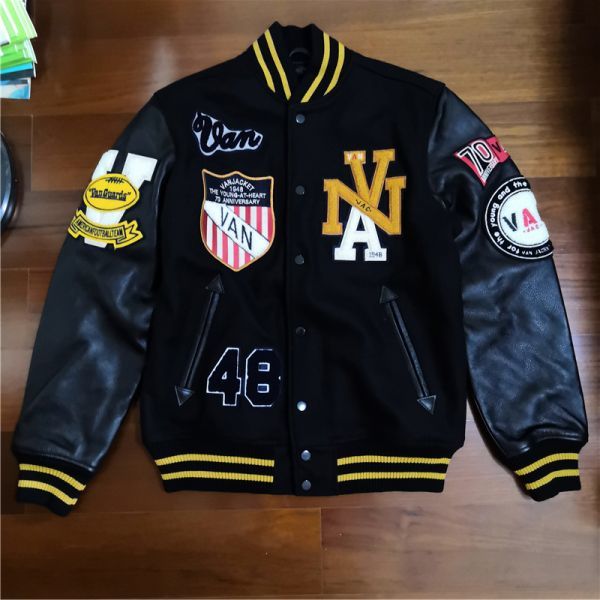 本物 VAN JAC VANSON コラボ 袖革レザースタジャン VAN JACKET M | www