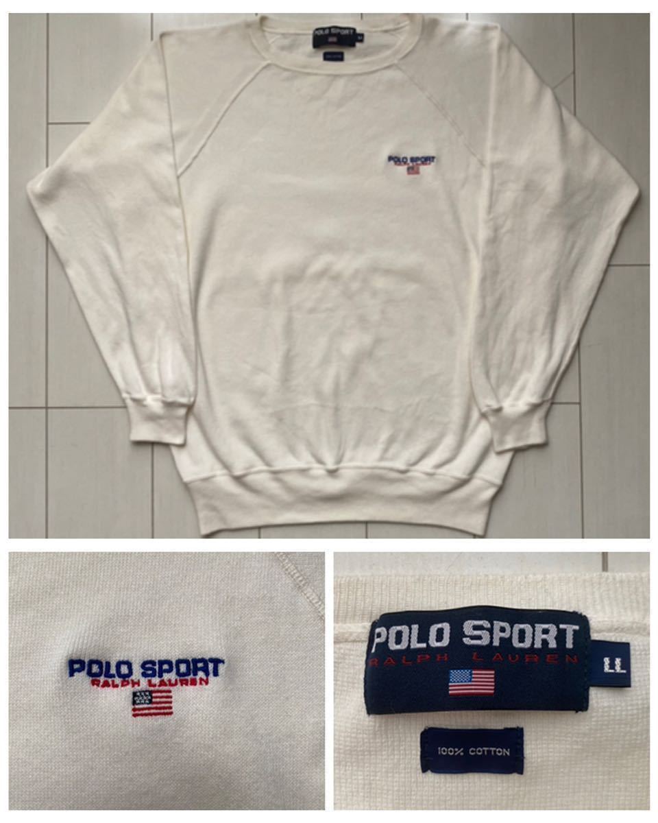 送料無料 美品 90s VINTAGE ビンテージ polo sport ポロスポーツ ラルフローレン logo ロゴ 刺繍 knit ニット セーター ラグラン 92 rrl XL