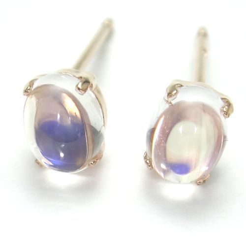 6 month birthstone * blue moonstone oval kaboshonK10 WG YG earrings jewelry stud 5x4