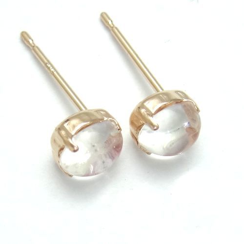 6 month birthstone * blue moonstone oval kaboshonK10 WG YG earrings jewelry stud 5x4