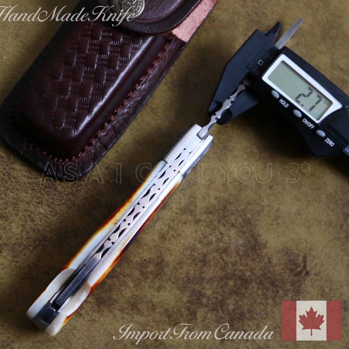 ハンドメイド カナダ製 ダマスカス鋼 折り畳み式ナイフ/バックロック式 