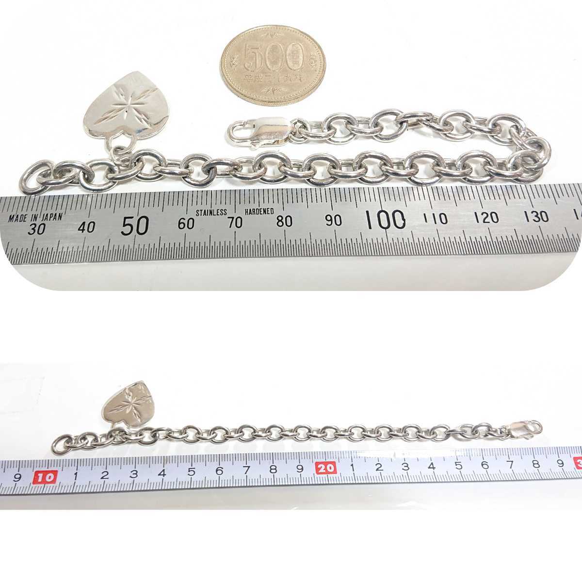 2322 SILVER925 ハートプレート あずきチェーンブレスレット 18cm/7mm