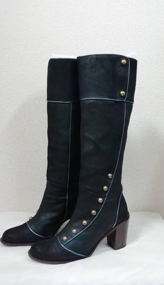 [ repeated price cut middle ] [used]fioli toe laFioritura navy metallic long boots 24.