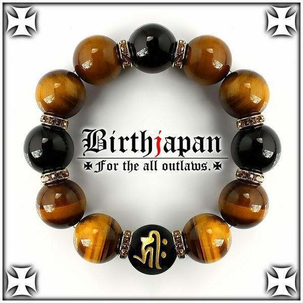 18mm ロンデル×オニキス 虎目石タイガーアイ数珠ブレスレット