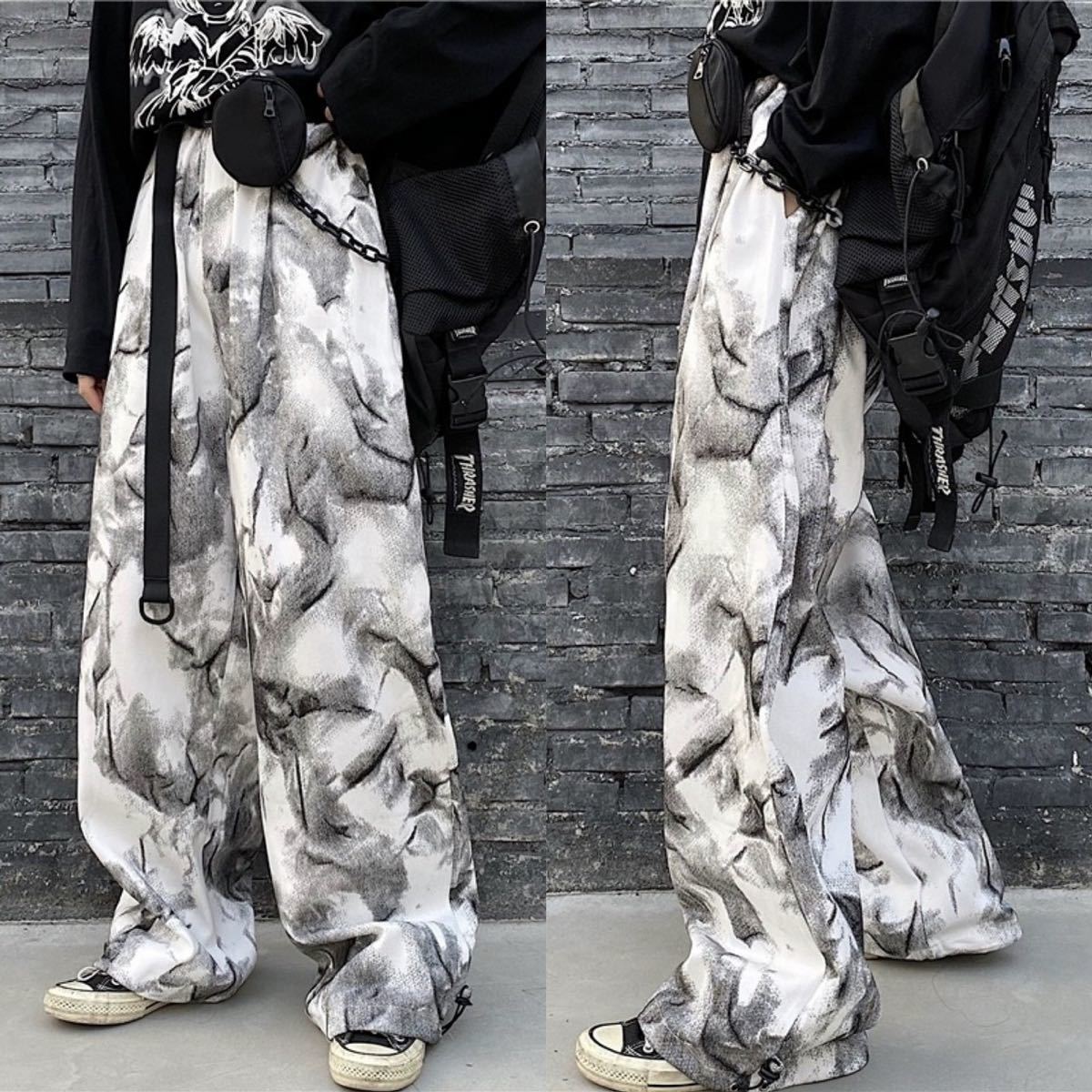 ワイドパンツ カーゴパンツ ポーチ付き タイダイ柄 メンズ レディース