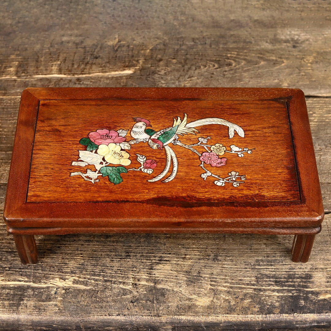 古寶奇蔵 花梨木製 貝殼嵌 花鳥紋ティーテーブル 珍品 賞物 中国古美術 