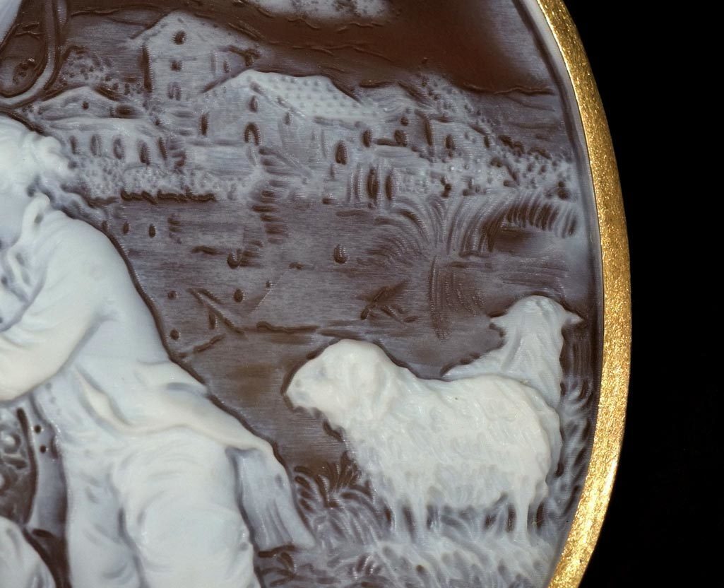 D2561【フランコ・スカラ】GINZA TANAKA シェルカメオ 最高級18金無垢ブローチ,トップ 重さ36.8g 幅81.8×80.9mm_画像3