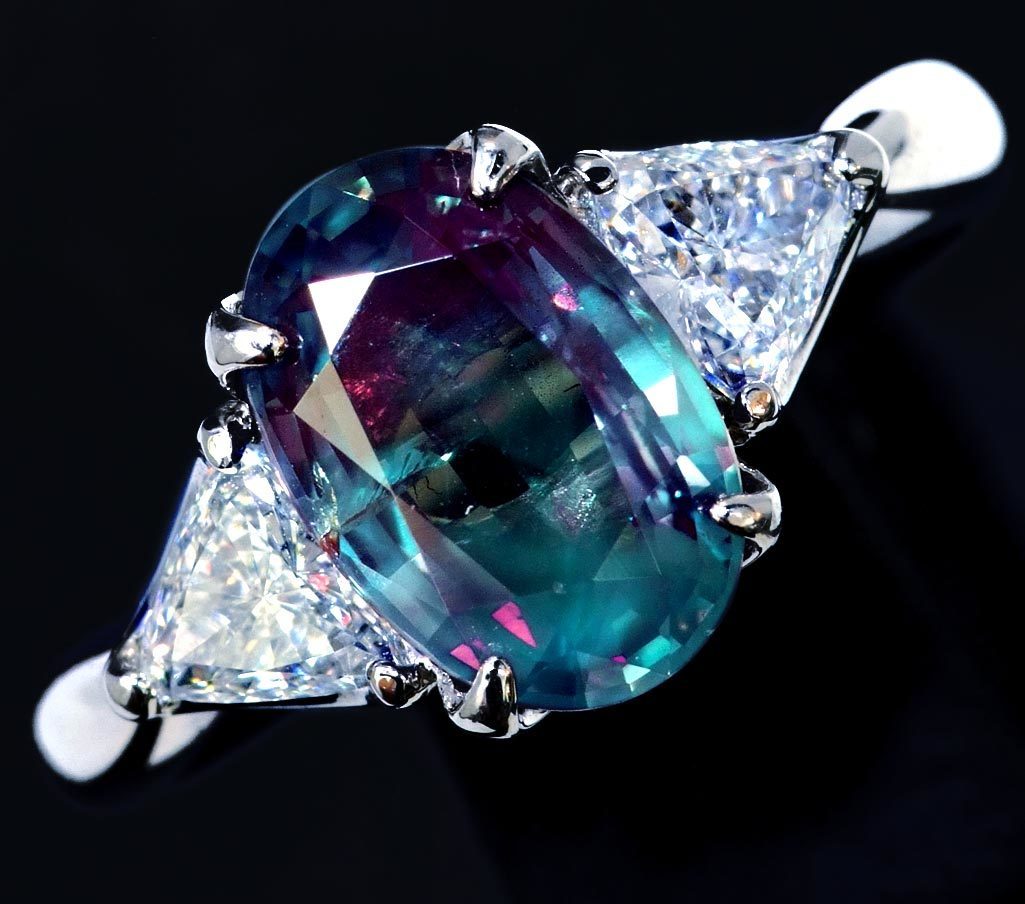 D8172 beautiful large grain alexandrite 2.517ct large grain rarity diamond 0.64ct top class Pt900 purity ring 