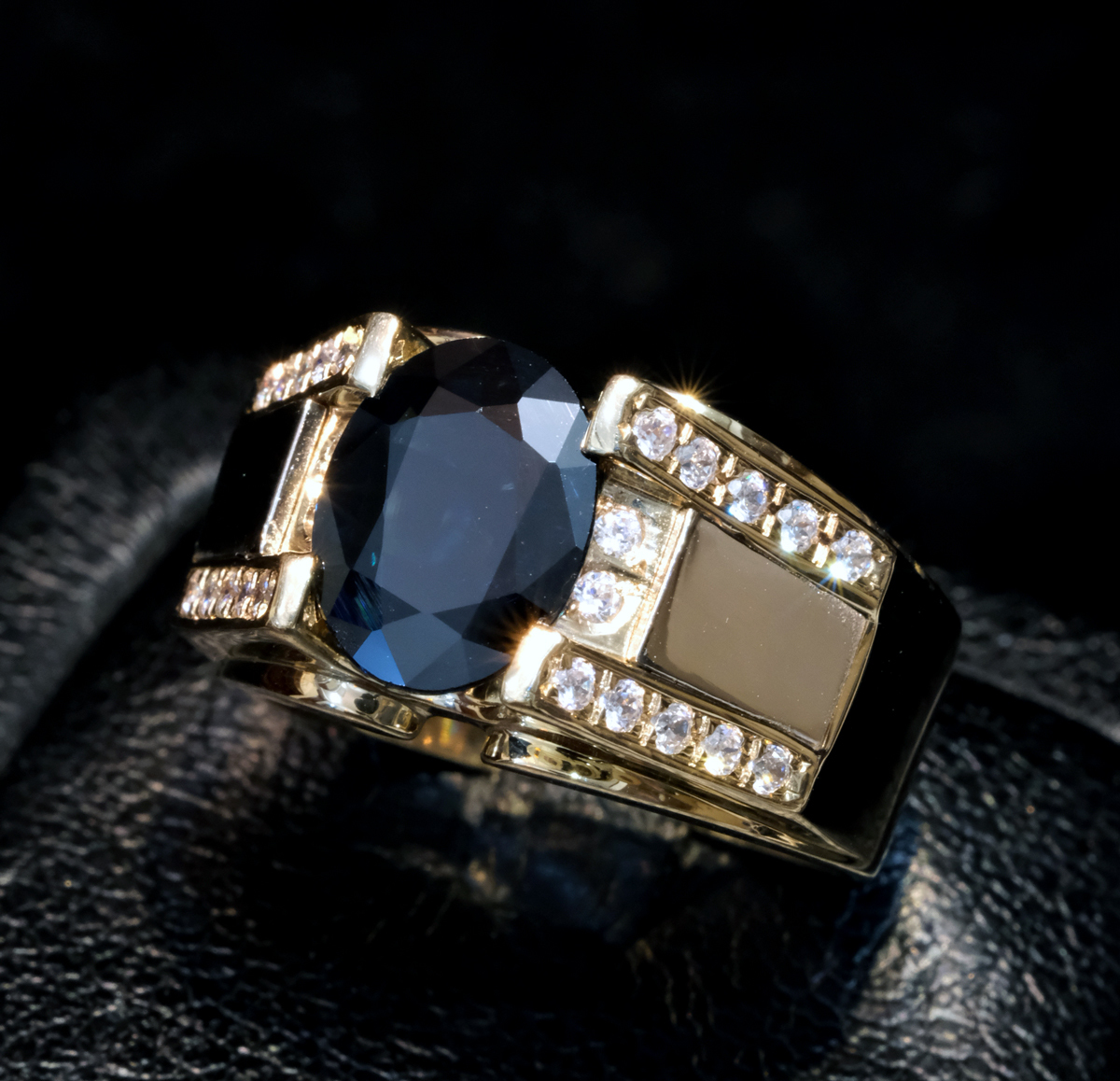 F2190 美しい大粒ブルーサファイア&天然上質ダイヤモンド 最高級14金無垢メンズリング サイズ16.5 重量10.0g 縦幅12.6ｍｍ_画像2
