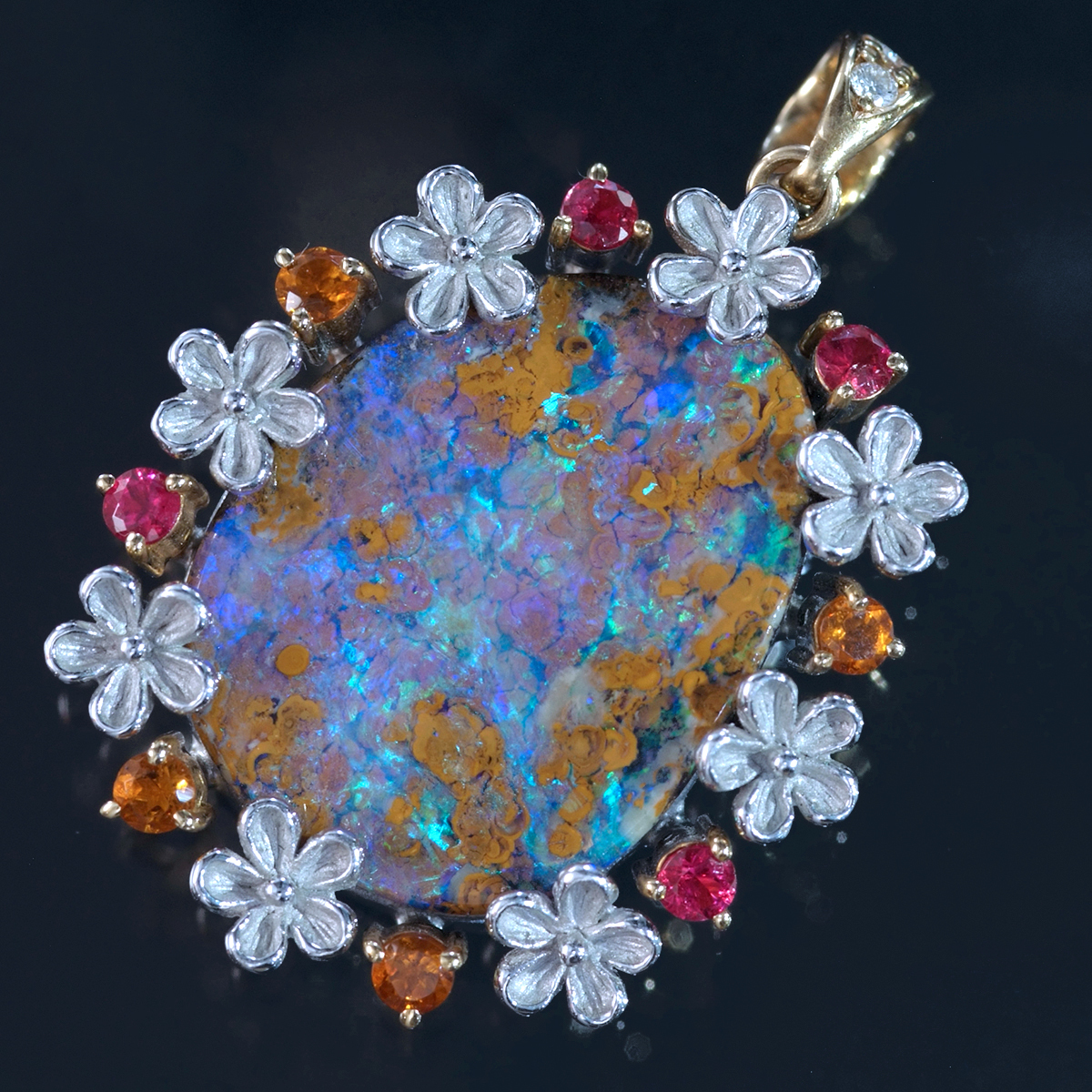 F1445 モネの睡蓮みたいな天然ボルダーオパール14.68ct 天然絶品