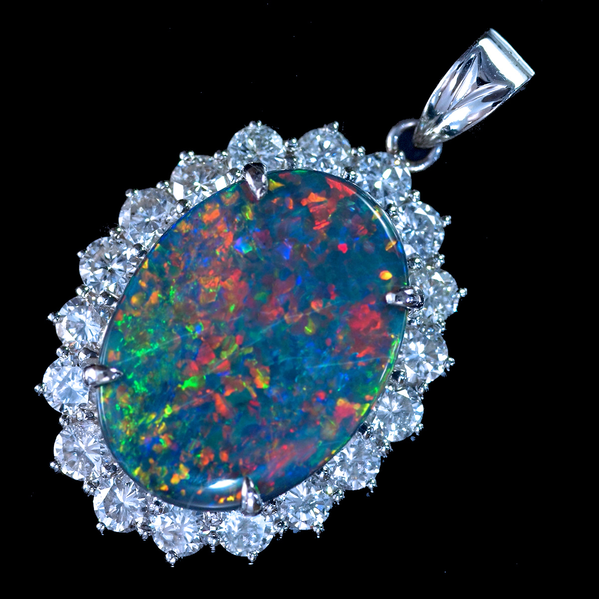 F2046 美しい大粒ブラックオパール4.64ct 天然ダイヤモンド1