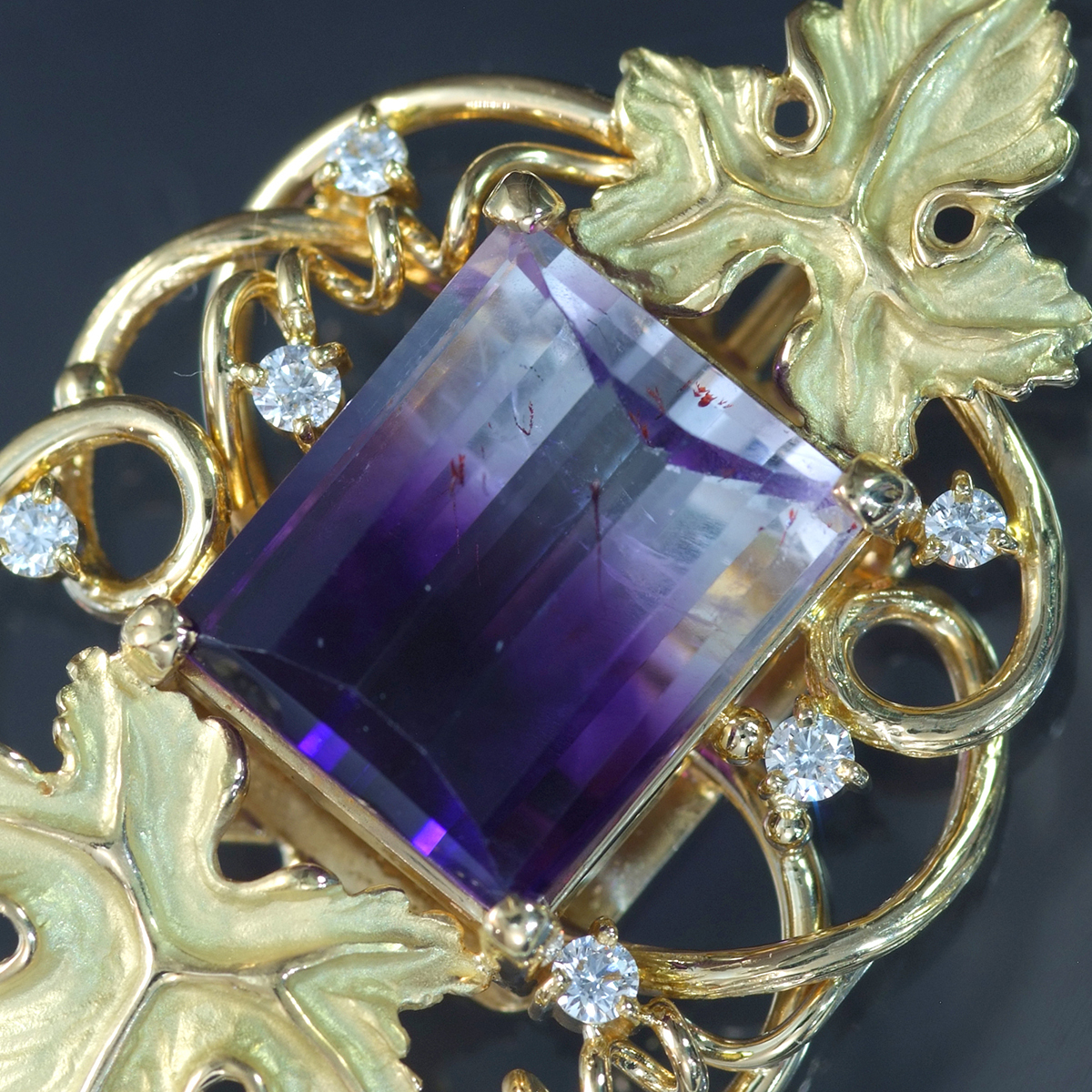 F0085[. ornament atelier capital circle ]bai color quartz natural rarity diamond 0.18ct top class 18 pure gold pendant top 
