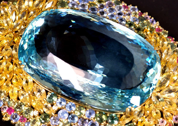 18912 逸品アクアマリン１８８．６５ct カラーサファイア４０．３８ct 絶品ダイヤモンド 最高級18金無垢セレブリティブローチ/トップ_画像8