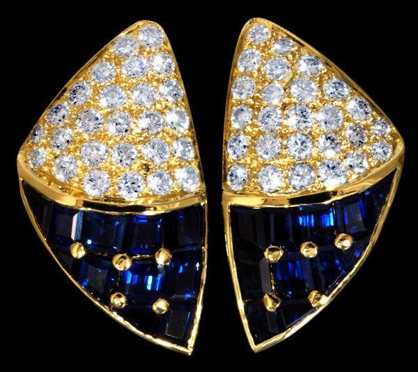 A7472【ハニカム】美しいサファイア 天然絶品ダイヤモンド 最高級18金無垢ピアス