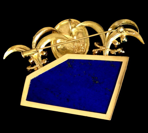 A3675[ mountain rice field ..] lapis lazuli multi (palaiba tourmaline ) top class 18 pure gold brooch * pendant top new goods 21G