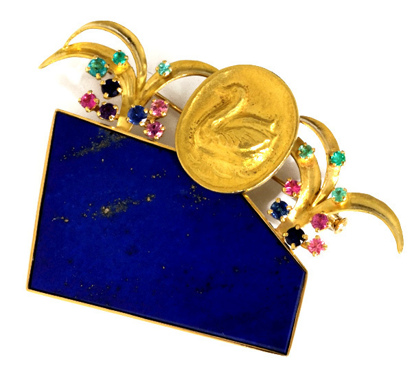 A3675[ mountain rice field ..] lapis lazuli multi (palaiba tourmaline ) top class 18 pure gold brooch * pendant top new goods 21G