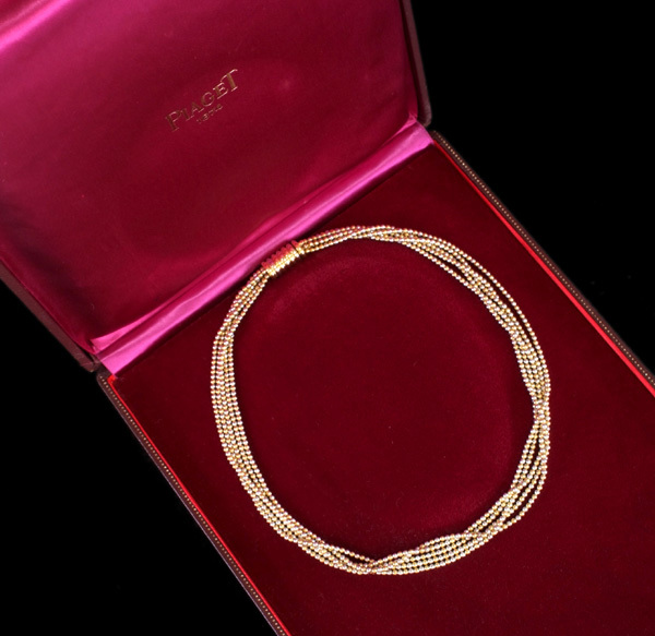 E5378【PIAGET】ピアジェ 最高級18金YG/WG無垢 5連ネックレス 長さ42.5cm 重量65.5g 幅2.2mm×5本_画像1