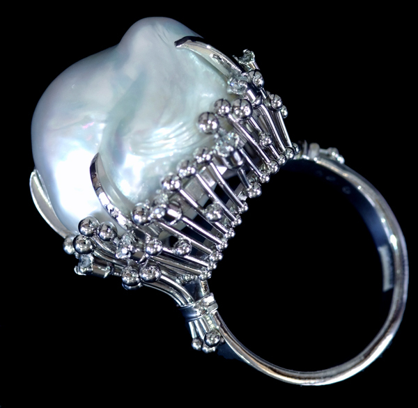 E7763 beautiful large grain ba lock pearl 20.8×17.6mm beautiful diamond 0.20ct top class platinum ring 