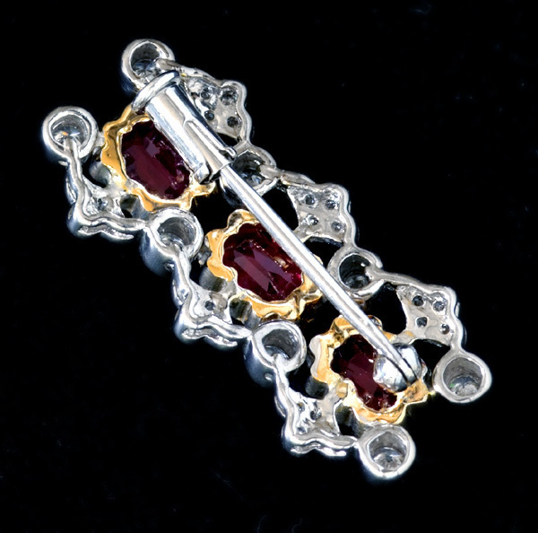 B0432 beautiful ruby natural fine quality diamond top class 18 pure gold brooch 