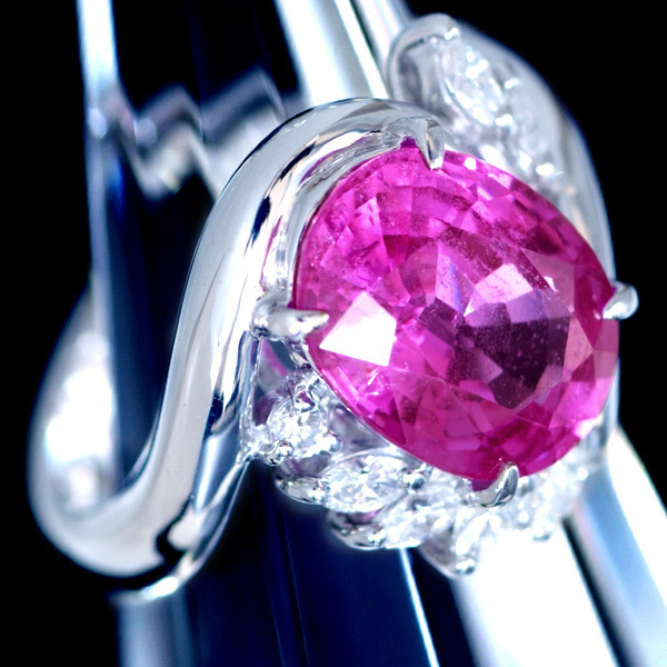 D1521 美しい大粒ピンクサファイア４．３７ct 天然絶品ダイヤモンド０．２８ct 最高級Pｔ900無垢リング