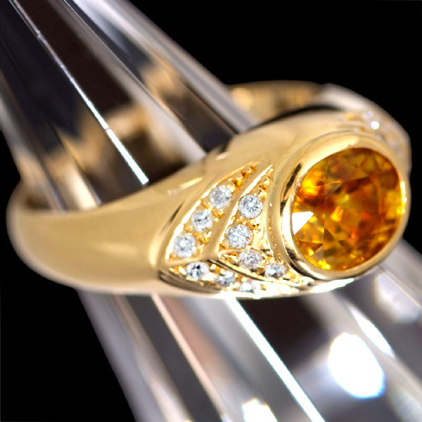 C5482 美しいゴールデンサファイア２．９０ct 天然絶品ダイヤモンド０．２２ct 最高級18金無垢リング