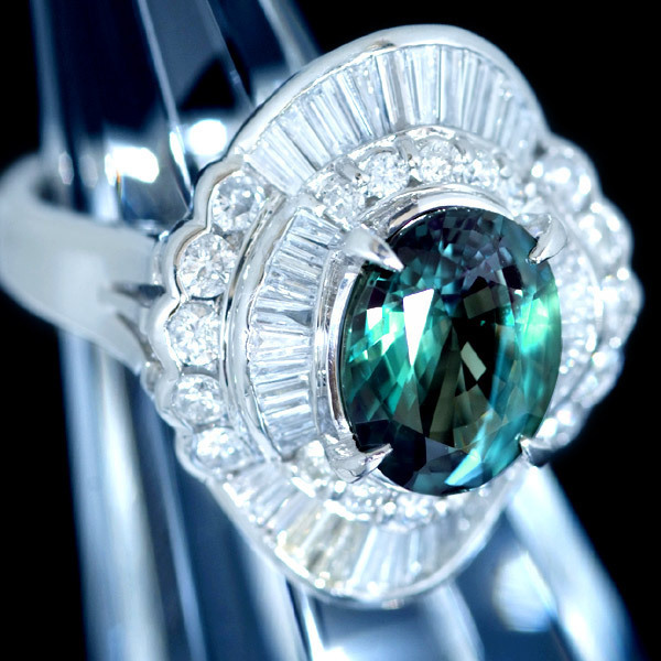 C9157 美しいアレキサンドライト４．１３ct 天然ダイヤモンド２．０３ct 最高級Pｔ900無垢リング