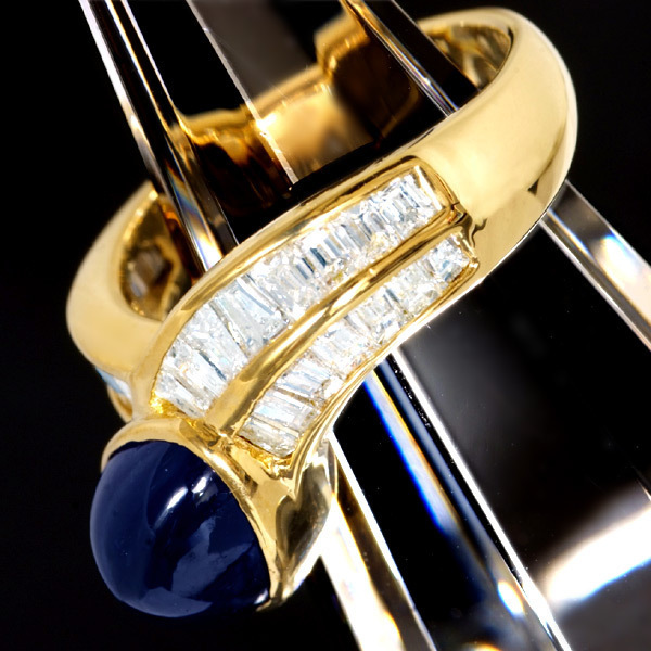 A2647 美しい大粒サファイア5.24ct 天然絶品ダイヤモンド1.33ct 最高級18金無垢セレブリティリング_画像2