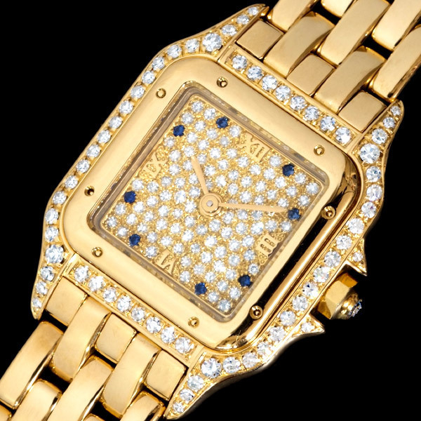 C5087[Cartier] Cartier original diamond * sapphire top class 18 pure gold Celeb litiretiQZ arm circumference 16.5cm weight 70.0g case width 22.0mm