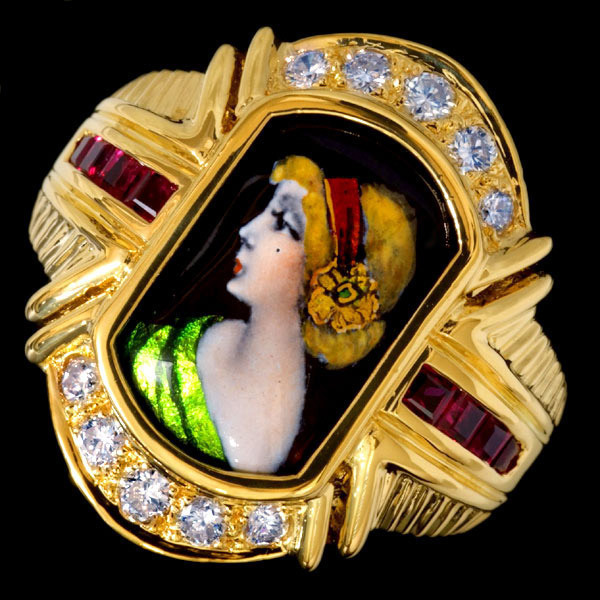 A2531【CHERON LIMOGES】エマイユ 美しいルビー０．４３ct 天然絶品ダイヤモンド０．３１ct 最高級18金無垢リング_画像1