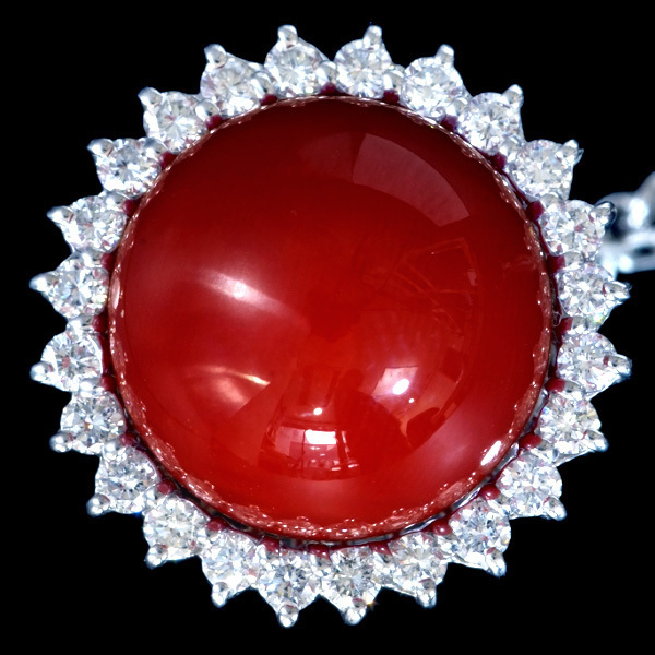 C4689 美しい血赤珊瑚１２．２mm 天然絶品ダイヤモンド０．４４ct 最高級Pｔ900無垢タイタック