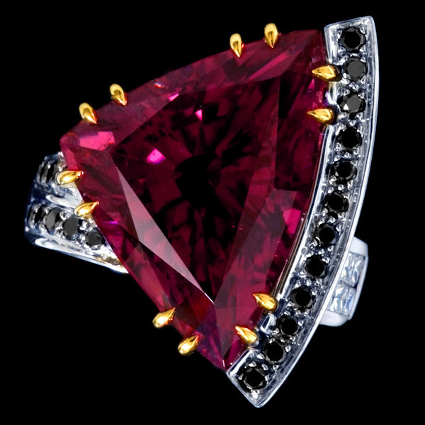 A0929【JEWEL STUDIO】ジュエルスタジオ 美しい大粒ピンクトルマリン２０．６３ct 天然絶品D０．５９ct 最高級18KWG/YG無垢ビックリング