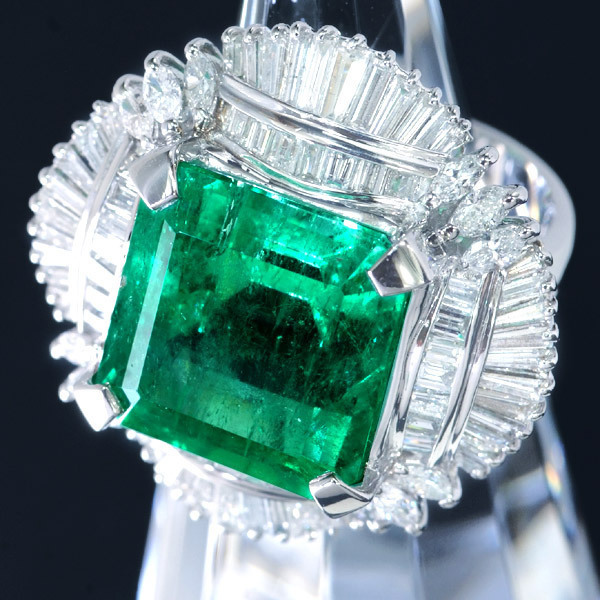 D4548 美しい大粒エメラルド１１．６０ct 天然上質ダイヤモンド２．０９ct 最高級Pｔ900無垢リングのサムネイル